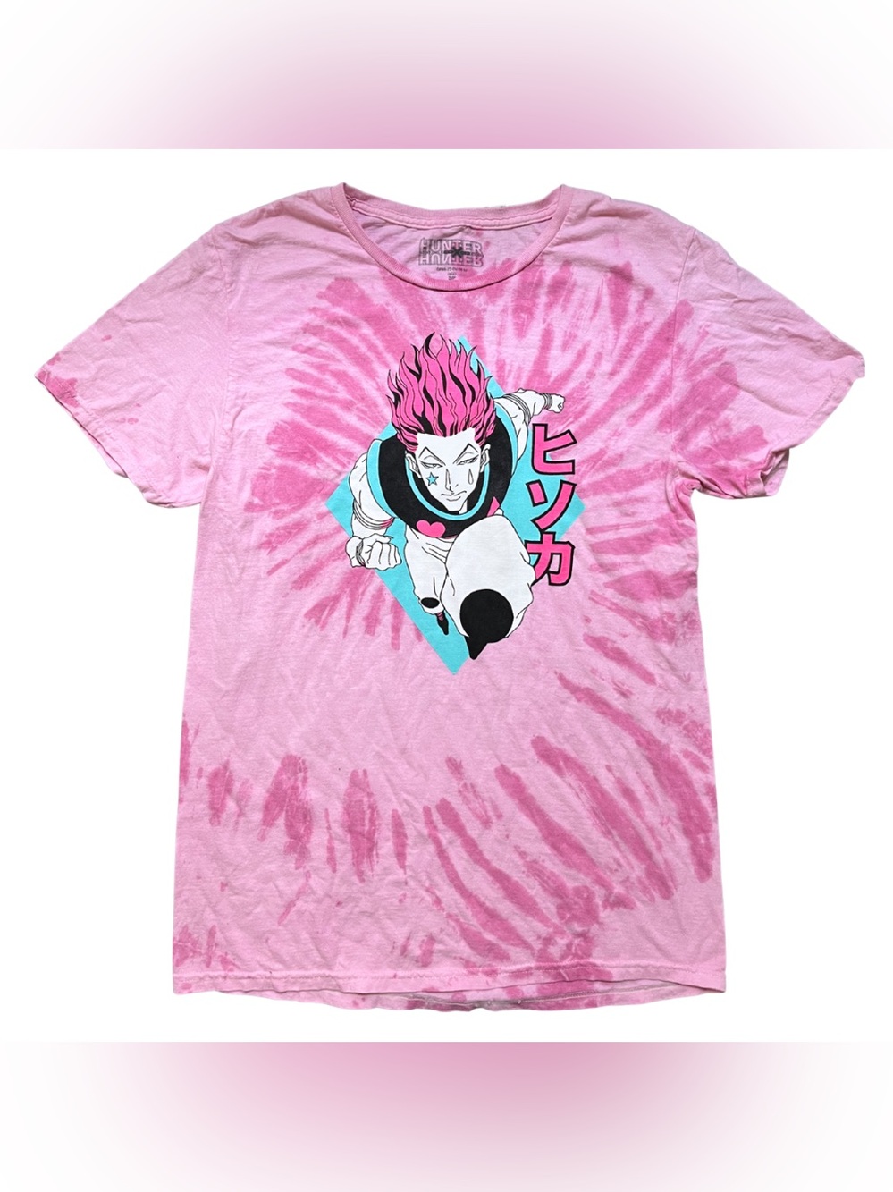 Hunter x Hunter Graphic T-Shirt Unisex Small Hisoka Pink Tie-Dye Anime Tee Top